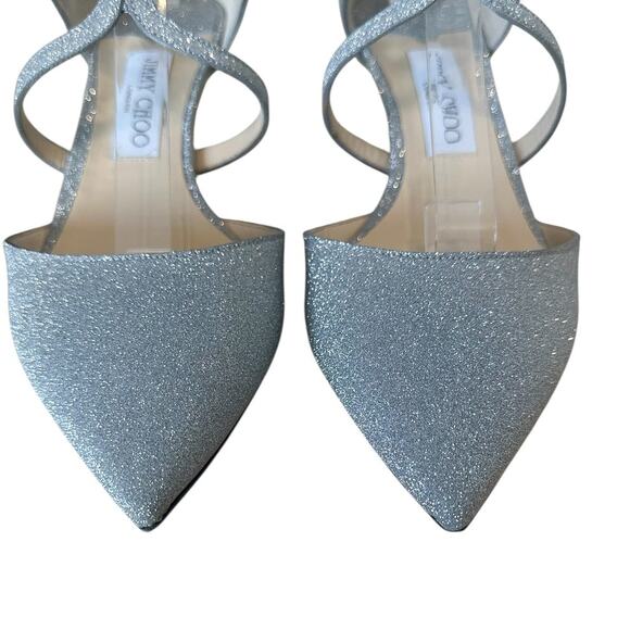 Jimmy Choo Lancer 35 Silver Glitter Pointed Toe Kitten Heel 39 - Picture 7 of 10